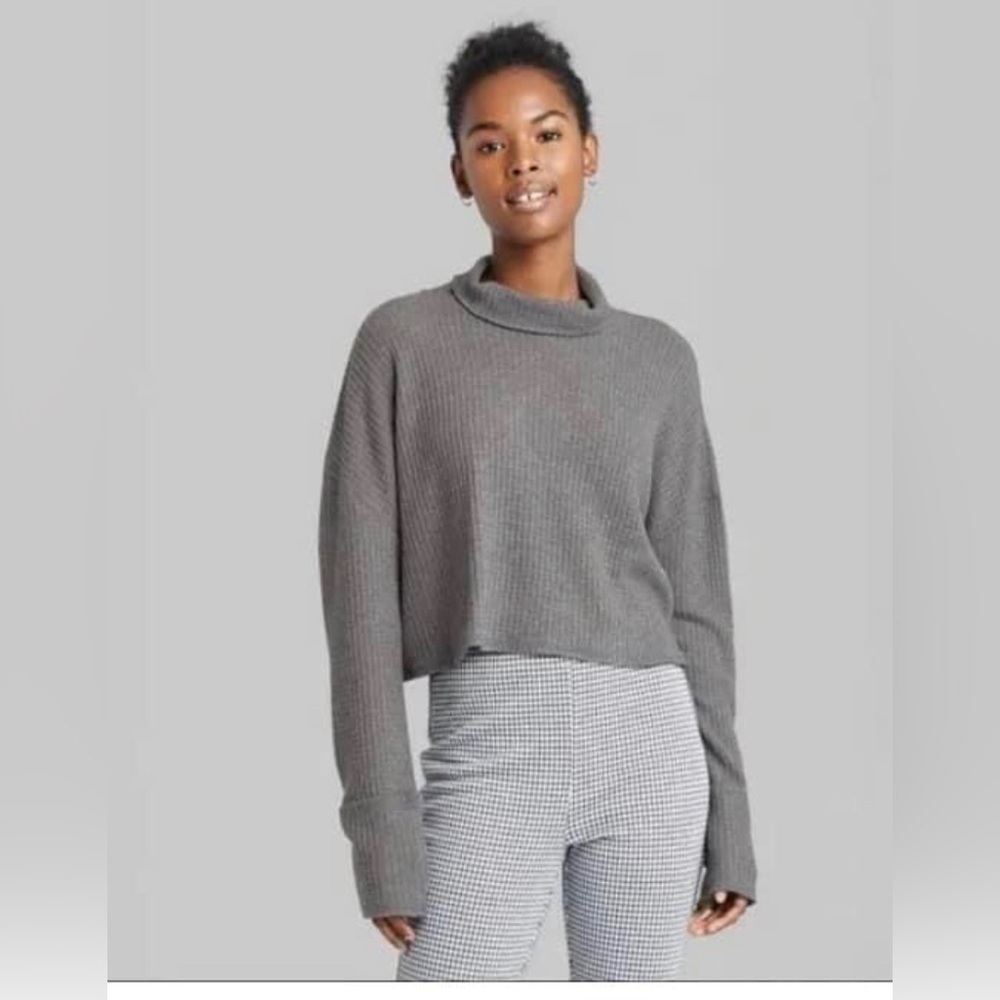 women's Long Sleeve Turtleneck Cozy Boxy Cropped T-Shirt Wild Fable